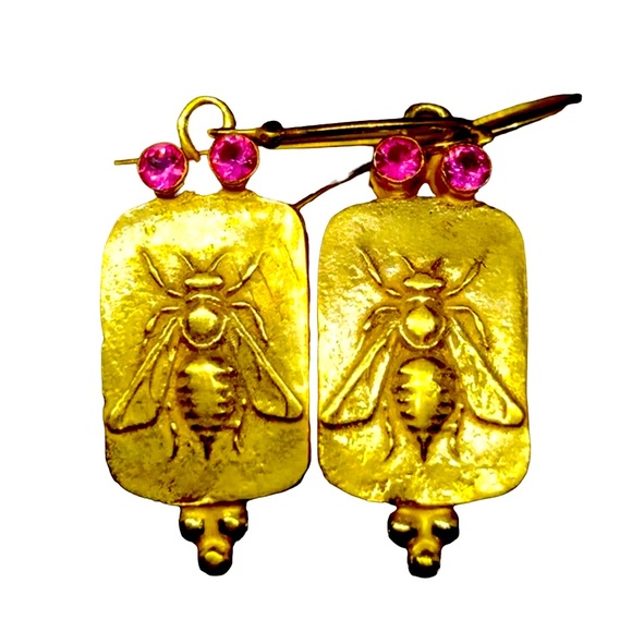 Gold Bee Pink Rhinestone Earrings | Gold Bee Earrings Anthro Vibes 🐝 FreeW/35 - Picture 8 of 13